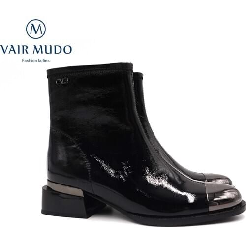 VAIR MUDO Autumn Winter Ankle Boots and Knee-High Genuine Leather Boots Shoes Women sheepskin Fashion Short Plush Lady Shoe ZT12
