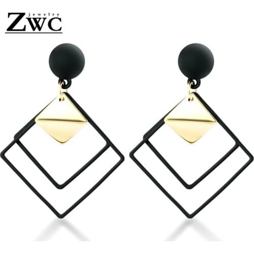 ZWC Korean Statement Black Sequins Drop Earrings for Women 2020 Fashion Jewelry Vintage Geometric Dangle Brincos Earring