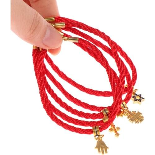 Jesus Religion Cross Pendant Bracelet Couple Red Cord String Wax Rope Pendant Paired Bracelets For Women Men