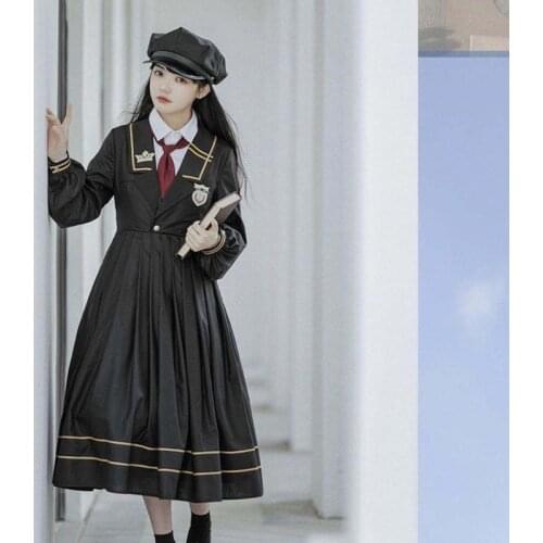 JK dress suit 2021ss women Preppy Style jk uniform Japanese loose sweet cute girlfriend sets long sleeve dress + shirt + bow tie