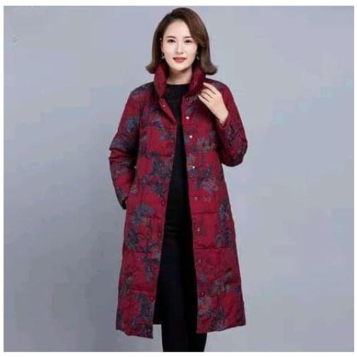Women 2021 Winter New White Duck Down Jackets Female Middle-aged Print Down Coats Ladies Long Loose Thick Mother Outwear E569