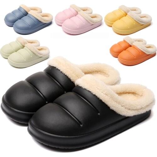 Winter Men Women Slippers Warm Furry Slippers Waterproof Indoor Home Cotton Shoes Fluff Slides Casual Plush Winter House Clogs