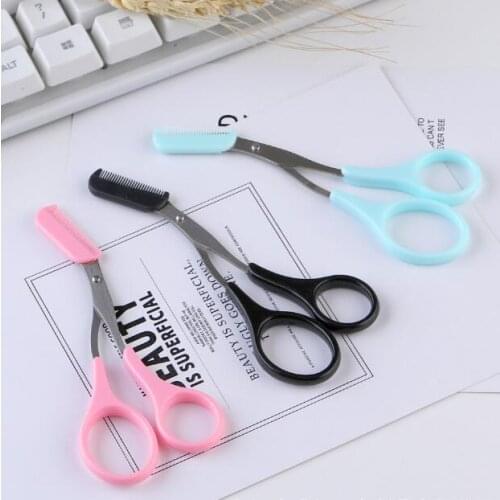 200Pcs/Lot Eyebrow Trimmer Razor Stainless Steel Hairdressing Beginners Multi Scissors With Comb Makeup Tools HA2367