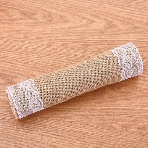 275cm Home Jute Burlap White Lace Event Party Supplies Knife Fork Bag Birthday Cultery Lawn Wedding Decoration Table Runner