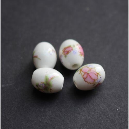 28Pieces Oval Ceramic Beads 10.4mm*8mm Purple Flower for jewelry making 4476
