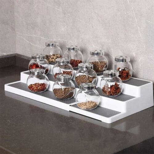 3-Tier Spice Rack Non-Skid Kitchen Cabinet Countertop Organizer Shelf Telescopic Seasoning Bottle Jar Stand Spice Jar Storage