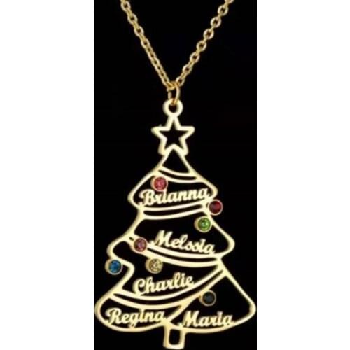 3UMeter Custom Name Jewelry Christmas Tree Personalized Birthstone Necklace 3 Names Custom Name Necklaces Letter for Women Gifts