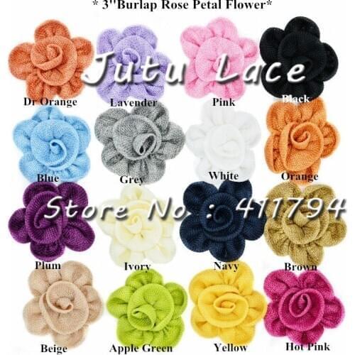 50 pcs/lot , 3'' burlap fabric petal flower for fashion accessories hair accessories headwear 25 colors