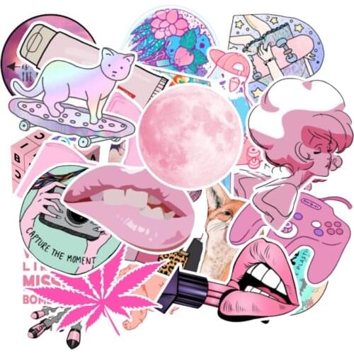 50PCS/lot Cartoon Pink INS Style Girl Stickers For Laptop Moto Skateboard Luggage Notebook Laptop Decal Toy Sticker F4