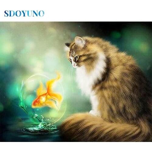 SDOYUNO Full Drill Square/Round Diamond Painting Cats 5D Diamond Mosaic Diamond Embroidery Animals Rhinestone Painting
