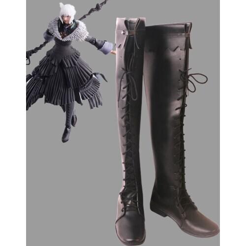 Anime FF14 Yshtola Shoes Cosplay Halloween Black High Boots