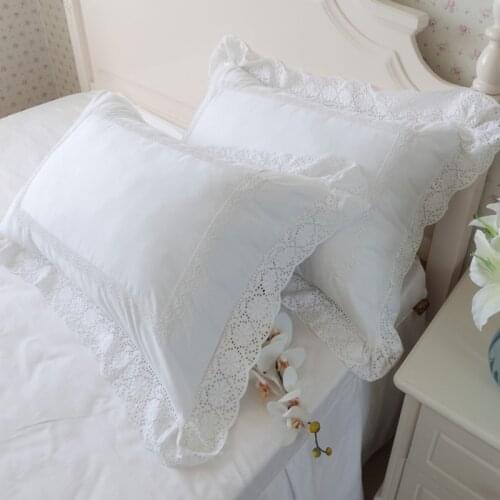 2pcs white pillow case sun flower Ruffles lace pillow cover all-match bedding pillow cases home textile pillow sham no filler