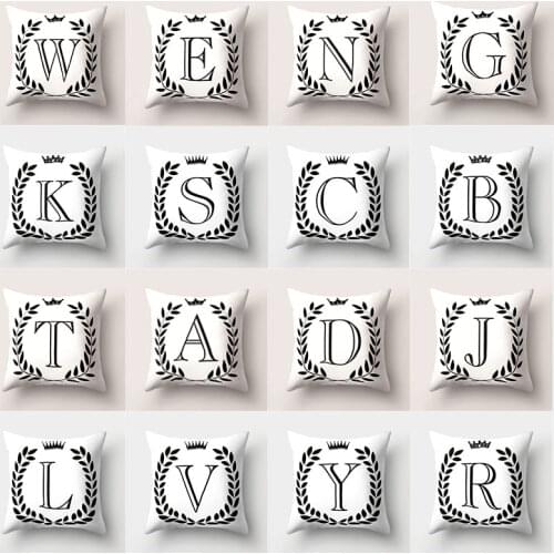 Black White Letters Cushion Cover 45x45 Polyester Decorative Sofa Cushions Throw Pillows Crown Pillowcase Home Decor Pillowcover
