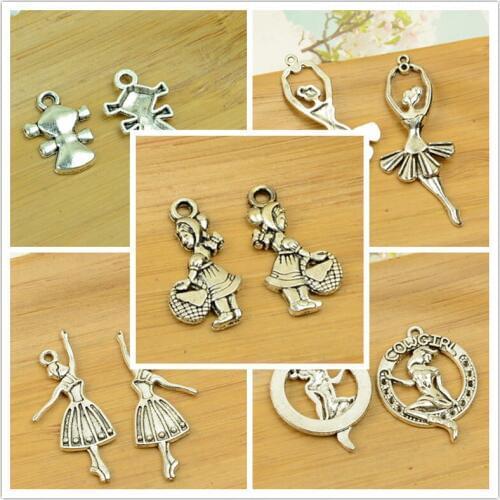 Girl/lady/beauty dancing ballet body shape DIY alloy charm pendant antique silver vintage jewelry making accessories findings