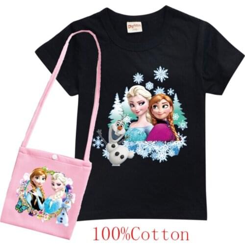 Disney Frozen Elsa Girls Summer T-shirt Cotton Short-Sleeved T-shirt Tops Printing Childrens Cartoon Kids Girl Childs Clothes