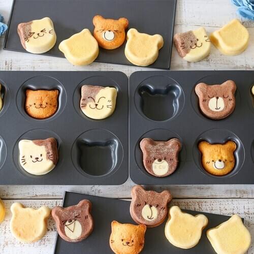 Stainless Steel Cake Mould Muffin 6 Piece Cute Little Bear Cat Pattern Chocolate Mold Cookware Household Bakvorm Bakeware EB50MJ
