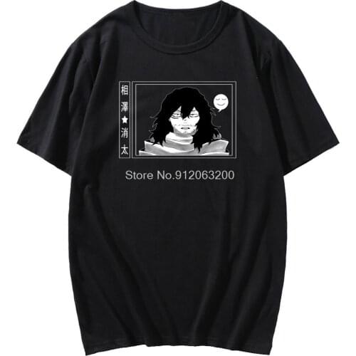 Anime My Hero Academia Short Sleeve Aizawa Shouta Pattern Print Tshirt Men Oversized Hip Hop T Shirt Unisex Punk Retro T-Shirt