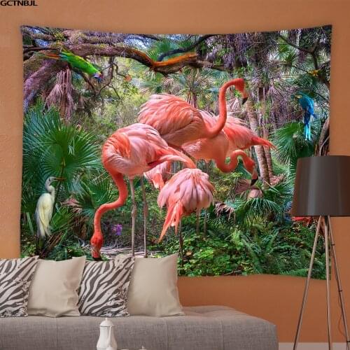 Flamingo Forest Tapestry Tropical Plants Living Room Decor Mandala Tapestries Wall Hanging Boho Hippie Bedroom Background Cloth