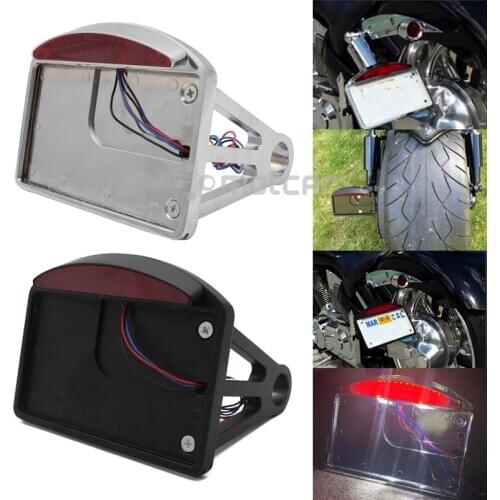 Chrome/Black Aluminum Back Axle Side Mount License Plate Holder LED Tail Brake Light Frame Bracket For Harley Customs Choppers