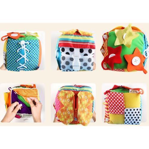 Newborn Learn to Dress, 6-IN-1 Soft Activity Cube Baby Early Education Toys, Basic Life Skills Educational Game Block Toy