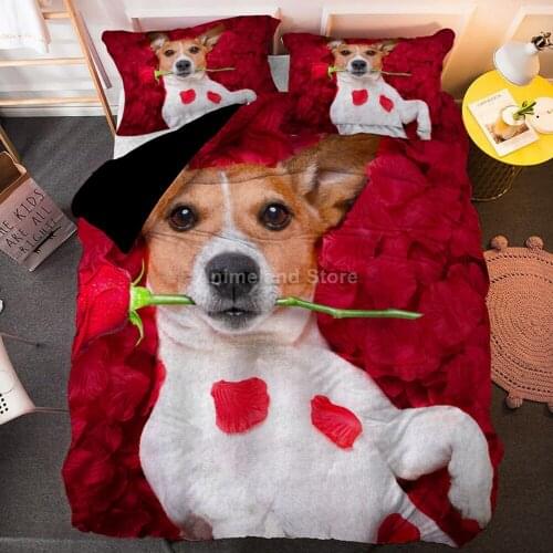 Lovely Dog Rose Bedding Set Romantic Modern 3D Print Comforter Luxury Duvet Cover Set Home Textile Decor Queen King Single Size