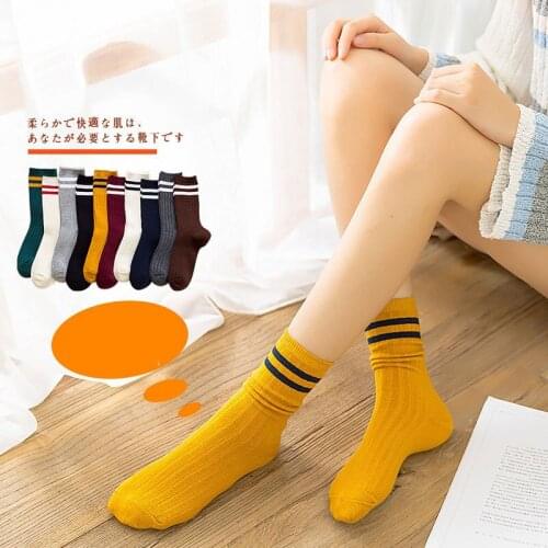 Korean Version of The Two Bars Japanese Striped Cotton Tube Pile Socks Harajuku College Style Students Skateboard Tide Socks