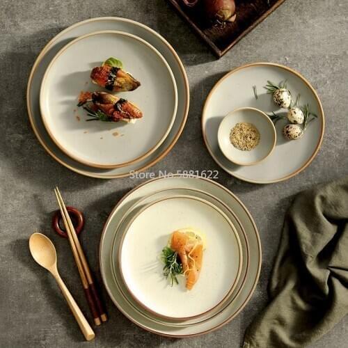 Round Shallow Plate Flat Western Food Plate Simple Large Western Restaurant Steak Plate Beef Fried Rice Plate Ceramic Plate