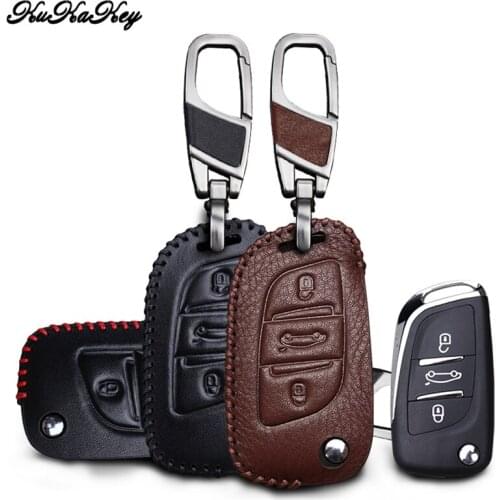 KUKAKEY Leather Car Key Case Cover For Citroen C2 C3 C4 C5 C4l Xsara Picasso Berlingo Holder Car Protection Shell Accessories