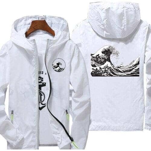 Waves Japan Cartoon Jacket spring autumn fashion print top mens casual zipper jacket mens jacket large size