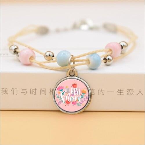 The Best Mom Ever Glass Cabochon Charms Bracelet Ceramic Beads Bracelets For Women Love Gifts For Mother