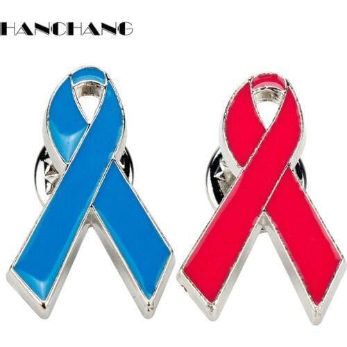 International Symbol Brooch Pins Caring for the AIDS Red Blue Ribbon Brooches Children Join Hands to Fight AID Broche