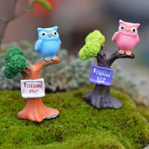 2017 1PCS DIY Resin Owl & Tree Branch Mini Crafts Miniatures Fairy Garden Ornaments Bonsai Micro Landscape Garden Decoration