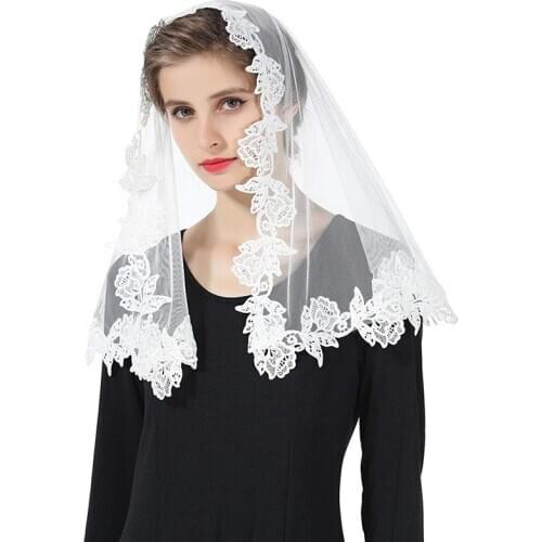 Muslim Ladies Lace Shawl Scarf Bridal Veil Shoulder Length Short One Layer Wedding Veil