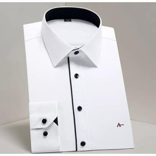 2021 Reserva Aramy Mens Classic Basic Design Long Sleeve Formal Shirts White Business Standard-fit Twill Easy-care Male Social
