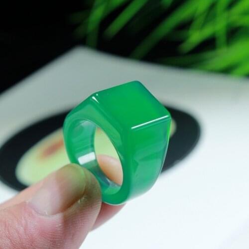 Natural Chinese Green Chalcedony Hand-carved Saddle Ring Fashion Boutique Jewelry Men and Women Flat Ring Popular Gift