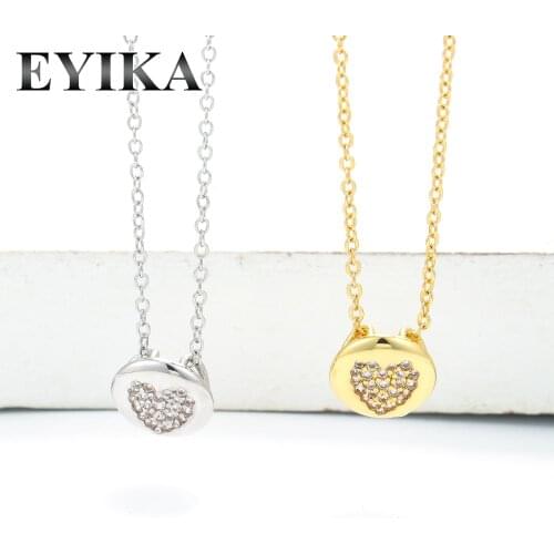 EYIKA Charm Mini Heart Pendant Necklace Micro Inlay Cubic Zirconia Round Clavicle Chain Gold Silver Color Fashion Women Jewelry