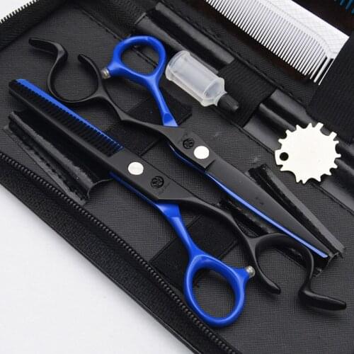 Purple Dragon 6 inch Black Blue Hair Scissors Pro Tesoura Hairdressing Styling Tools Salon Cutting Straight Thinning Bag Case