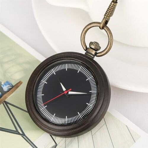 Simple White Scale Display Ebony Wooden Pocket Timepiece Bronze Fob Natural New Retro Quartz Wood Pocket Watch Luminous Hands