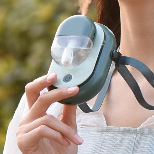 Spraying Neck Fan Hanging Portable Rechargeable Fans Humidifier Cooling Hands Free Mini Fan Usb Battery Clip Waist Air Cooler
