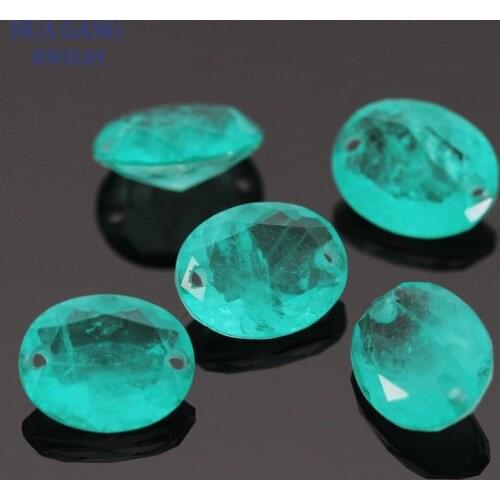 Paraiba Stone Oval Shape with Two Holes Synthetic Spliced Crystal&Glass Gems For For Diy Fine Jewelry 925 Silver Mounting Color