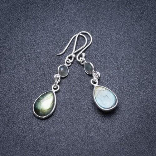 Natural Labradorite Handmade Unique 925 Sterling Silver Earrings 1.75" Y2458