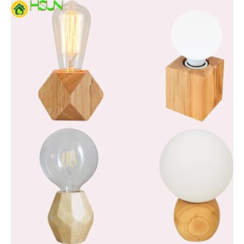Wood Modern Table retro polyhedron mini solid Lamps living room bedroom desk bedside EU plug switch line E27 Wooden tafel lamp