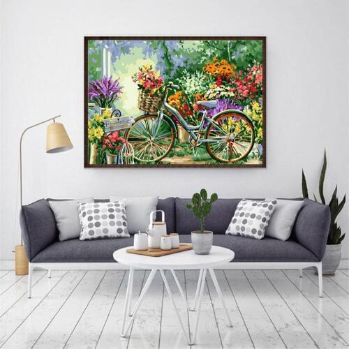 Bicycle Flower Picture DIY Wall Art Oil Painting By Numbers Home Office Decor