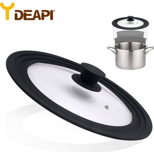 YDEAPI Silicone Tempered Glass Pot Lid High Temperature Resistant Explosion-Proof Anti-Fall Round Universal Anti-overflow Lid