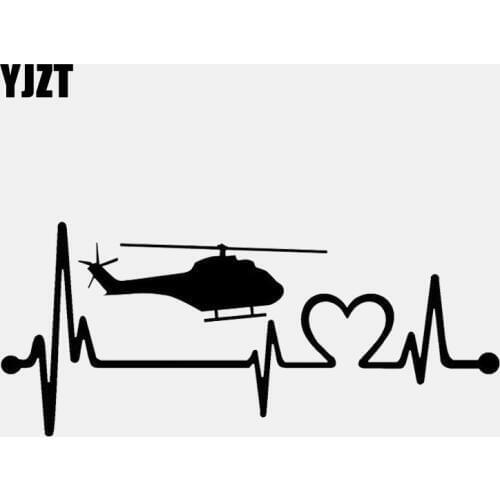 YJZT 15.3CM*6.6CM Helicopter Heartbeat Lifeline Chopper Pilot Vinyl Black/Silver Car Sticker C22-1028