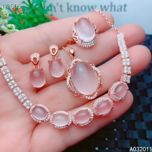 KJJEAXCMY Fine Jewelry 925 sterling silver inlaid natural Rose Quartz ring pendant earring bracelet set trendy supports test