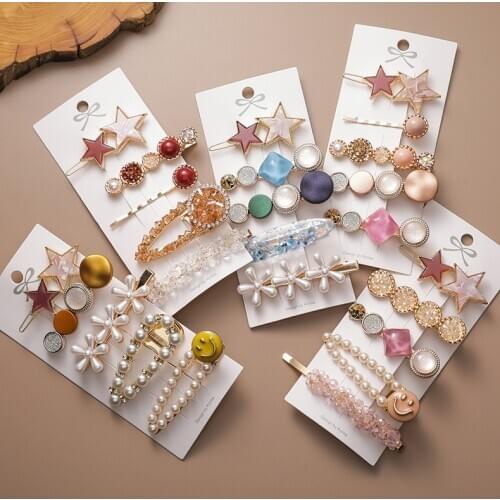 Hair Clip for Women Fashionable Geometric Color Hairpin Star Pearl Flower Hair Accessories for Girls Jewelry Wholesale