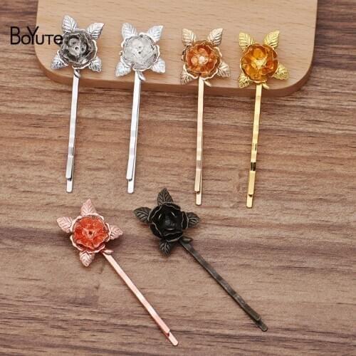 BoYuTe 20Pcs 20*25MM Filigree Rose Flower Hair clip 6 Colors Plated Women Hair Accessories