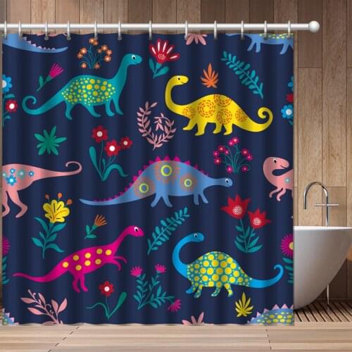 Cartoon Animal Shower Curtain Dinosaur Cute Waterproof Bathroom Curtain Animal Home Decor Polyester Fabric Color Curtain