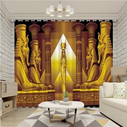 Curtains Egypt Ancient Gold Palace Blackout Curtain Living Room Bedroom 2 Panel Window Treatment Drapes Ultra-thin Light Shading